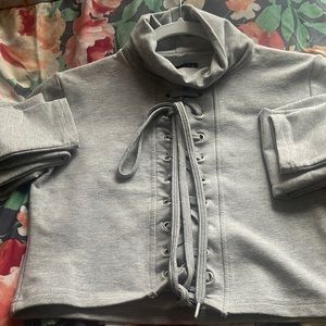 grey turtle neck/long sleeves crop top